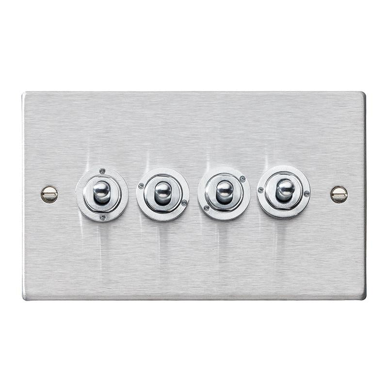 Hartland 74T24 4 gang 20AX 2 Way FL Toggle Satin Steel with Satin Steel Inserts