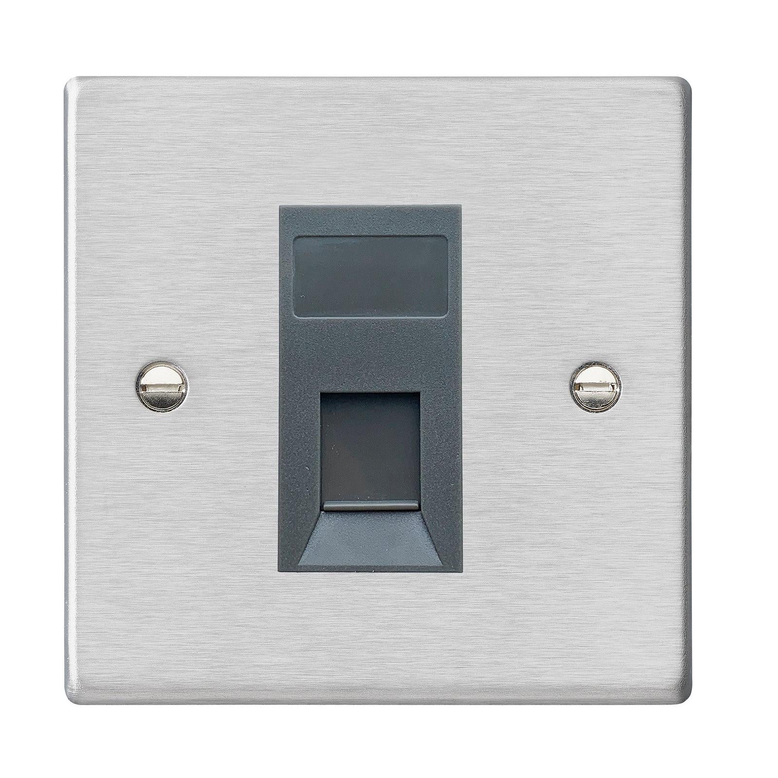 Hartland 74TCMQG 1 gang Telephone Master Satin Steel with Quartz Grey Inserts