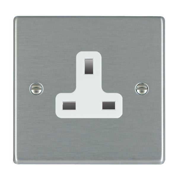 Hartland 74US13W 1 gang 13A Unswitched Socket Satin Steel with White Inserts