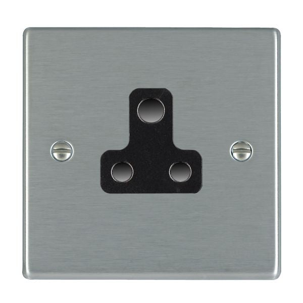 Hartland 74US5B 1 gang 5A Unswitched Socket Satin Steel with Black Inserts