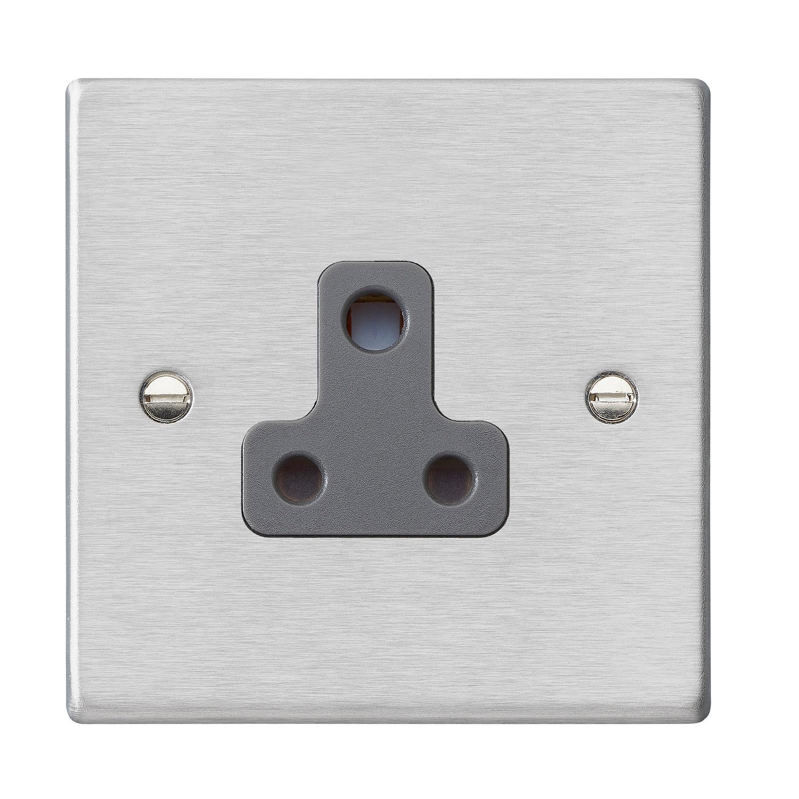 Hartland 74US5QG 1 gang 5A Unswitched Socket Satin Steel with Quartz Grey Inserts