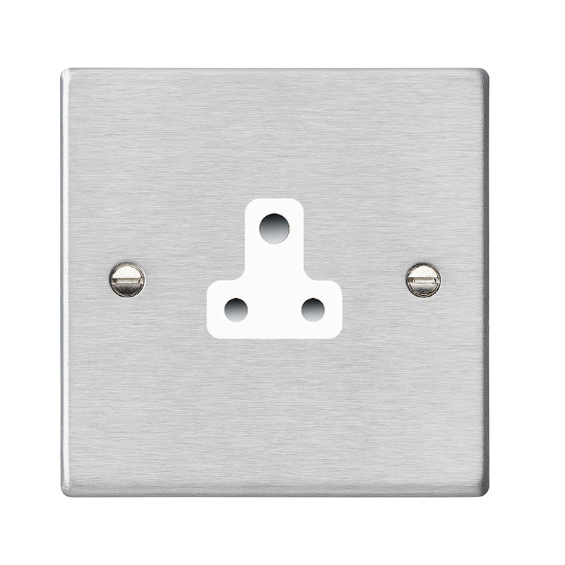 Hartland 74US5W 1 gang 5A Unswitched Socket Satin Steel with White Inserts