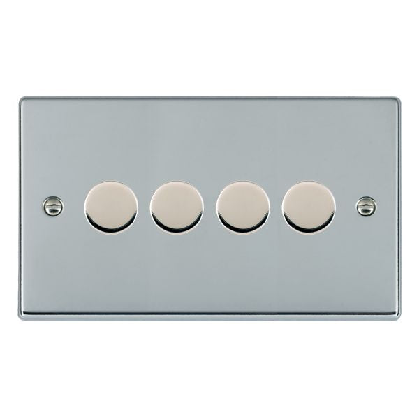 Hartland 774XLEDITB250 4 gang 250W LED Trailing/Leading Edge Push On/Off Rotary 2 Way Switching Dimmer Bright Chrome with Bright Chrome Inserts