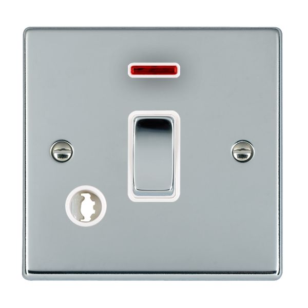Hartland 77DPNCBC-W 1 gang 20AX Double Pole Rocker + Neon + Cable Outlet Bright Chrome with Bright Chrome/White Inserts