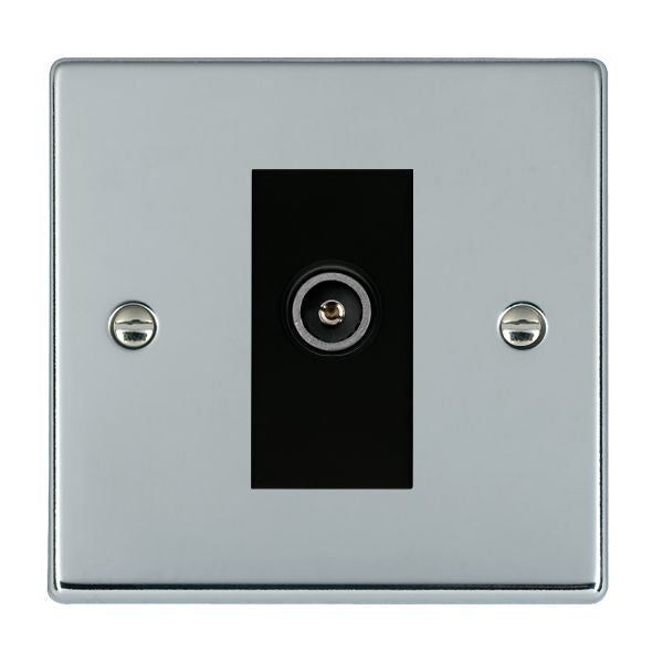 Hartland 77DTVFB 1 gang Non-Isolated TV (female) (DAB Compatible) Bright Chrome with Black Inserts