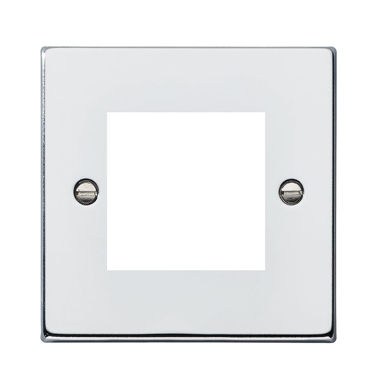 Hartland 77EURO2 2 gang EuroFix 50x50mm Apertured Plate with Grid Bright Chrome