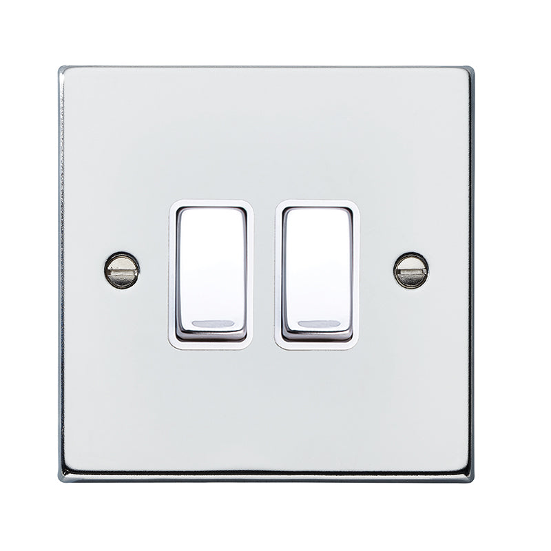 Hartland 77R22BC-W 2 gang 10AX 2 Way Rocker Bright Chrome with Bright Chrome/White Inserts