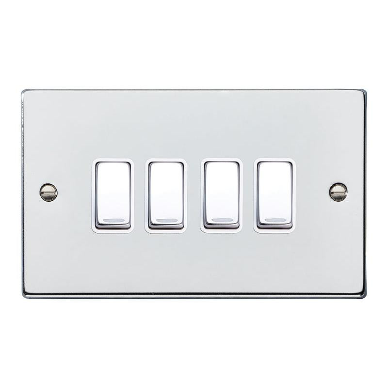 Hartland 77R24BC-W 4 gang 10AX 2 Way Rocker Bright Chrome with Bright Chrome/White Inserts