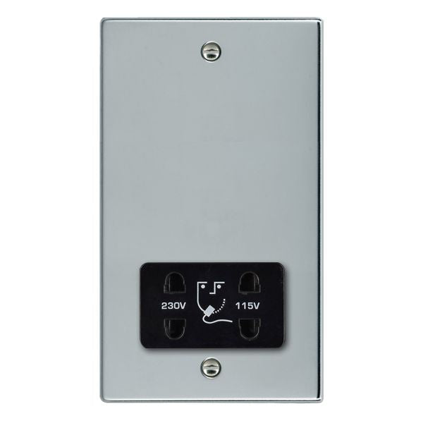 Hartland 77SHSB Shaver Dual Voltage Unswitched Socket (Vertically Mounted) Bright Chrome with Black Inserts