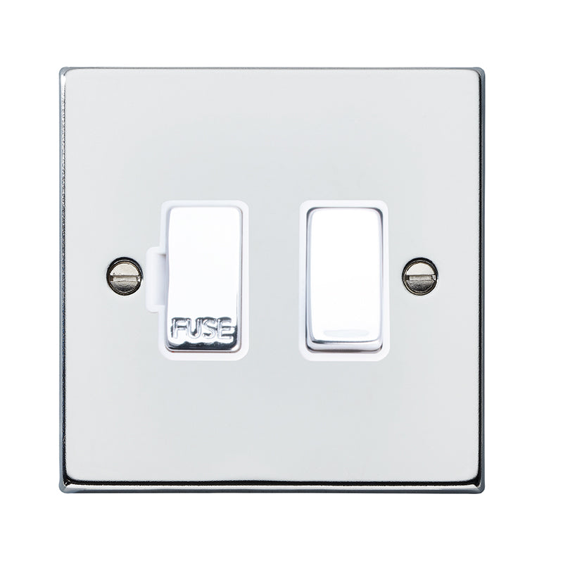 Hartland 77SPBC-W 1 gang 13A Double Pole Fused Spur Bright Chrome with Bright Chrome/White Inserts