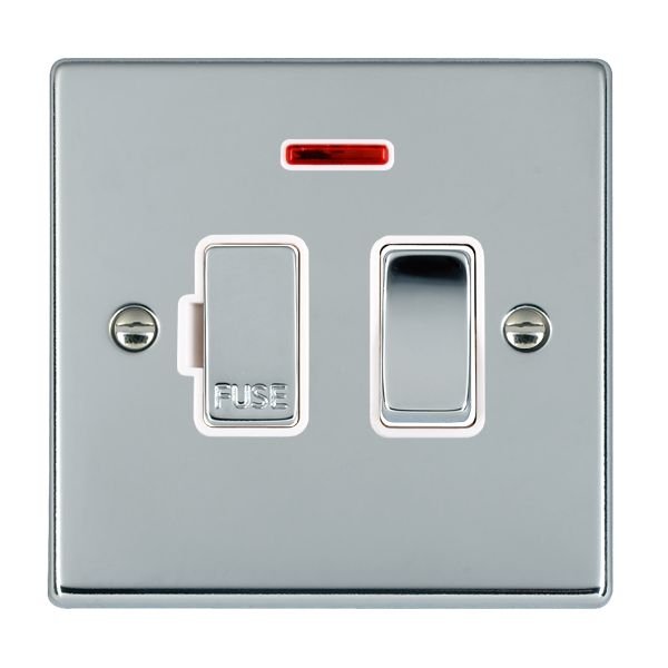 Hartland 77SPNBC-W 1 gang 13A Double Pole Fused Spur + Neon Bright Chrome with Bright Chrome/White Inserts