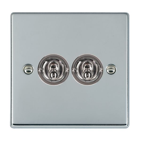Hartland 77T22 2 gang 20AX 2 Way FL Toggle Bright Chrome with Bright Chrome Inserts