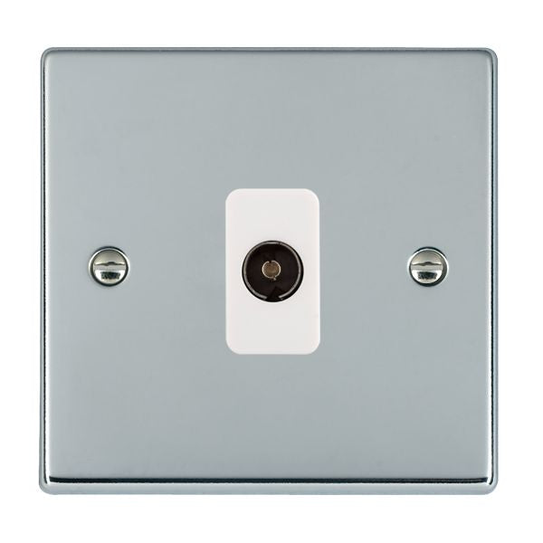 Hartland 77TVIW 1 gang Isolated TV 1in/1out Bright Chrome with White Inserts