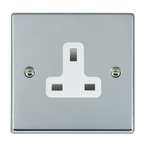 Hartland 77US13W 1 gang 13A Unswitched Socket Bright Chrome with White Inserts