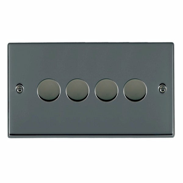Hartland 784XLEDITB100 4 gang 100W LED Trailing/Leading Edge Push On/Off Rotary 2 Way Switching Dimmer Black Nickel with Black Nickel Inserts
