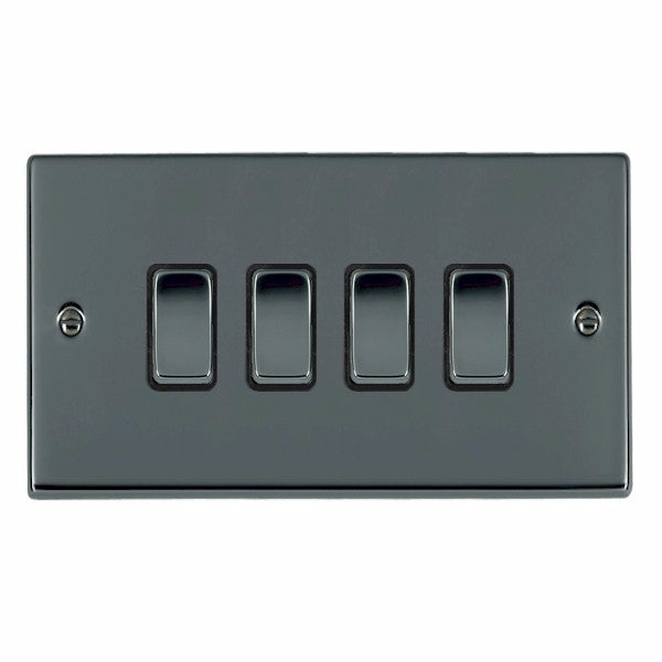Hartland 78R24BK-B 4 gang 10AX 2 Way Rocker Black Nickel with Black Nickel/Black Inserts