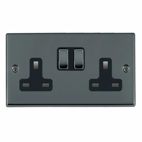 Hartland 78SS2BK-B 2 gang 13A Double Pole Switched Socket Black Nickel with Black Nickel/Black Inserts