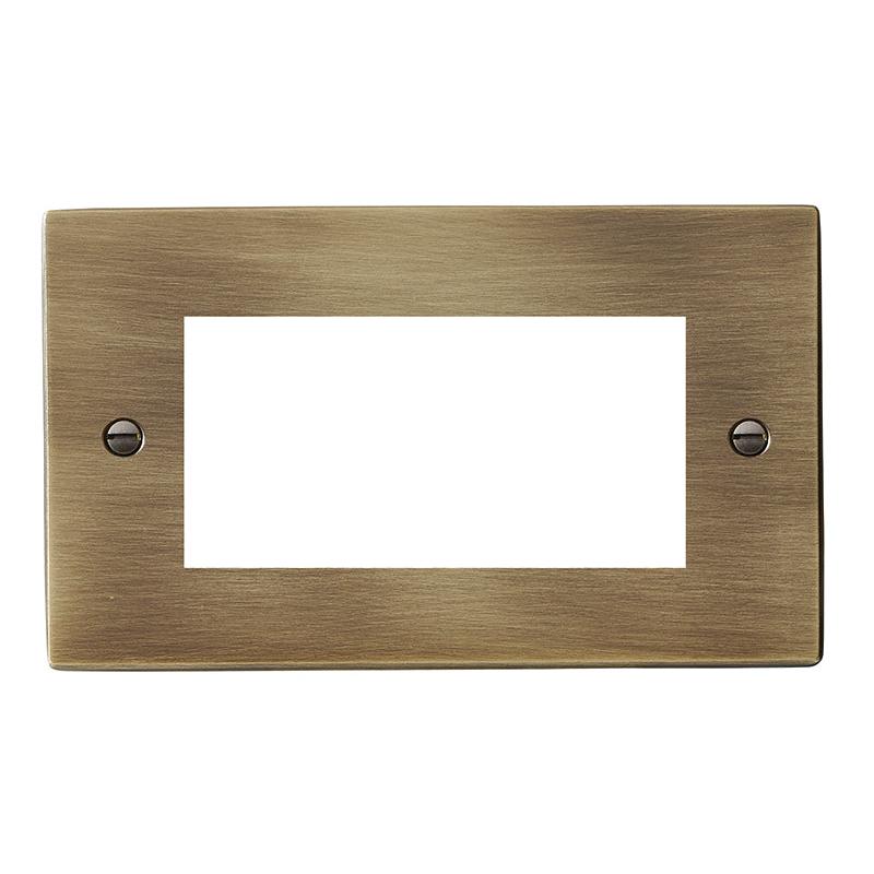 Hartland 79EURO4 4 gang EuroFix 100x50mm Apertured Plate with Grid Antique Brass