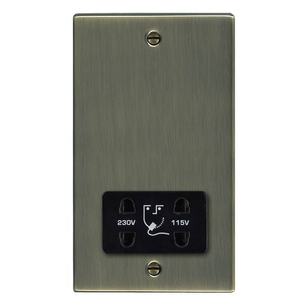 Hartland 79SHSB Shaver Dual Voltage Unswitched Socket (Vertically Mounted) Antique Brass with Black Inserts