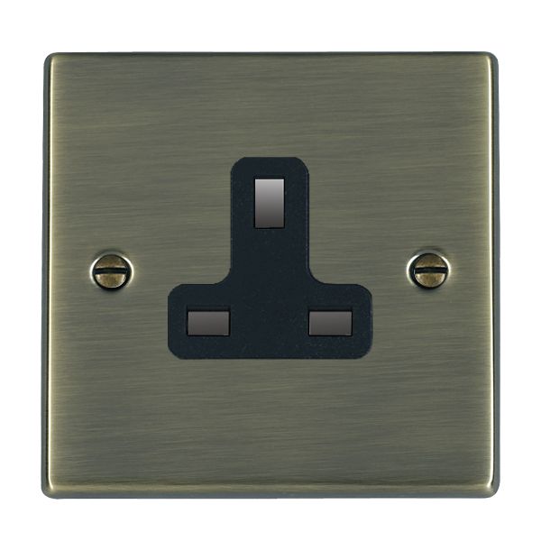 Hartland 79US13B 1 gang 13A Unswitched Socket Antique Brass with Black Inserts