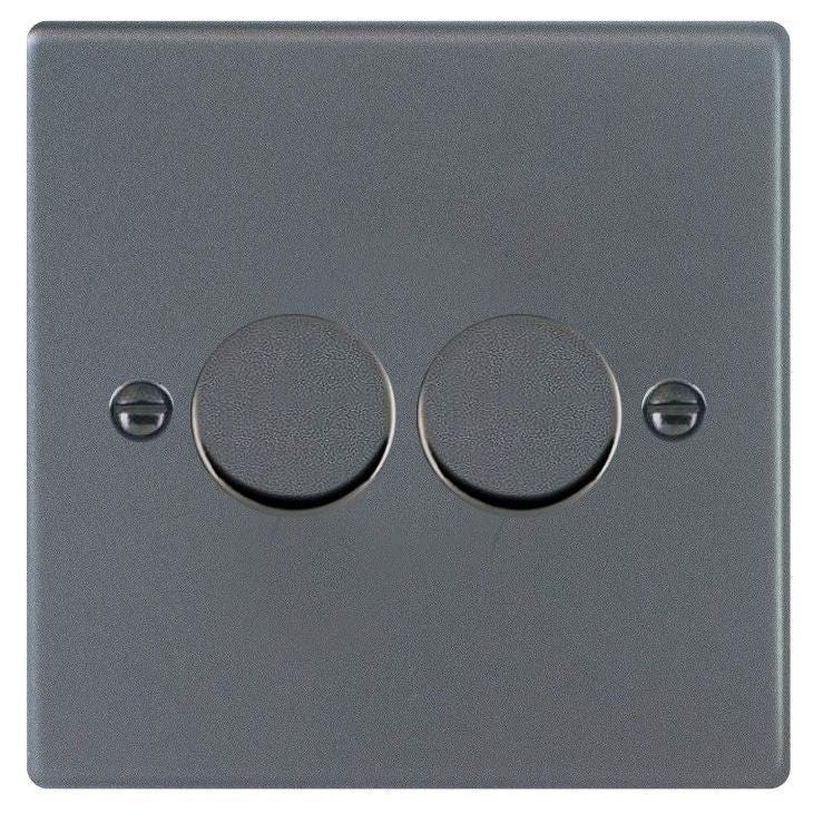 Hartland 7A2XLEDITB250 2 gang 250W LED Trailing/Leading Edge Push On/Off Rotary 2 Way Switching Dimmer Anthra Gray with Anthra Gray Inserts