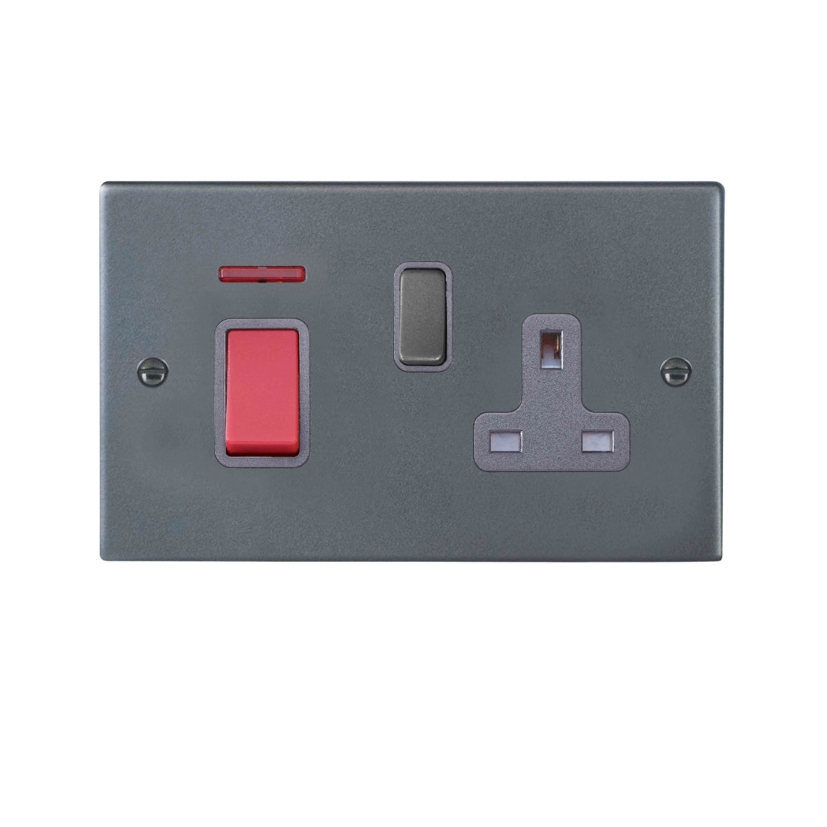 Hartland 7A45SS1GA-QG 45A Double Pole Red Rocker + Neon + 13A Switched Socket Anthra Gray with Red+Anthra Gray/Quartz Grey Inserts