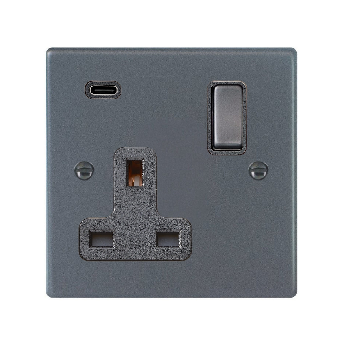 Hartland 7ASS1USBCGA-QG 1 gang 13A Single Pole Switched Socket with 1 USB Outlet Type C Outlet 1x2.1A Anthra Gray with Anthra Gray/Quartz Gray Inserts