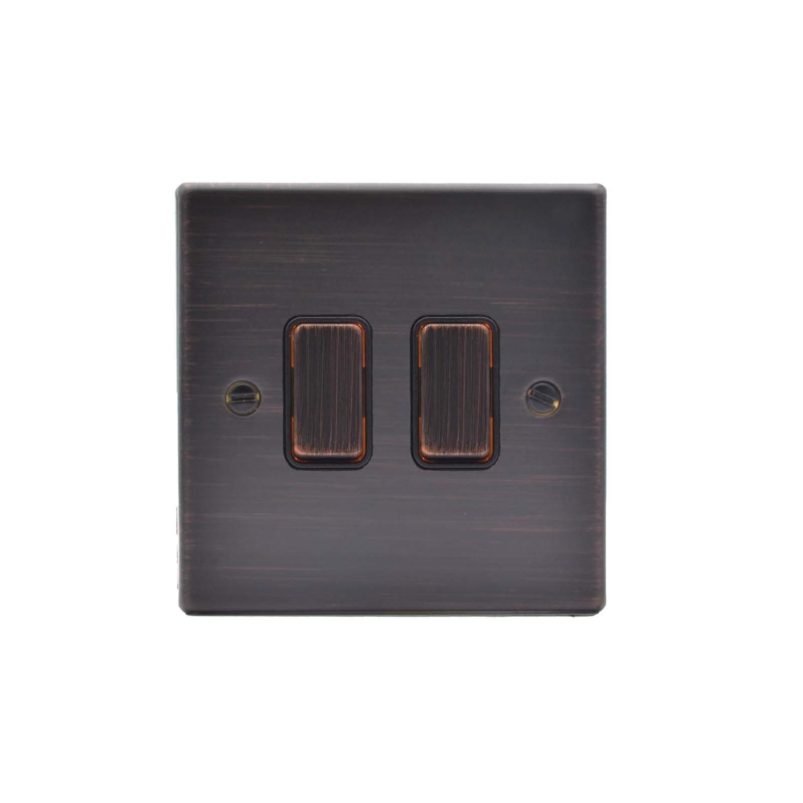 Hartland 7EBR22EB-B 2 gang 10AX 2 Way Rocker Etrium Bronze with Etrium Bronze/Black Inserts