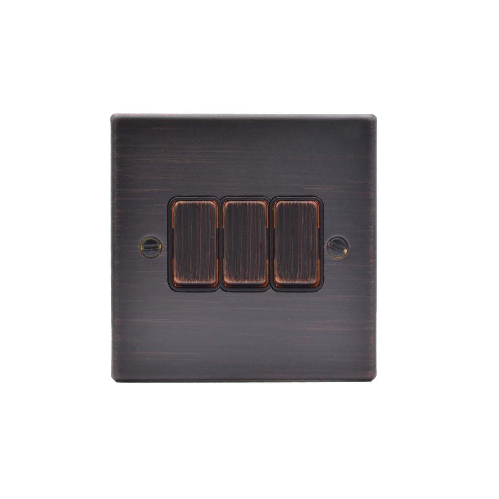 Hartland 7EBR23EB-B 3 gang 10AX 2 Way Rocker Etrium Bronze with Etrium Bronze/Black Inserts