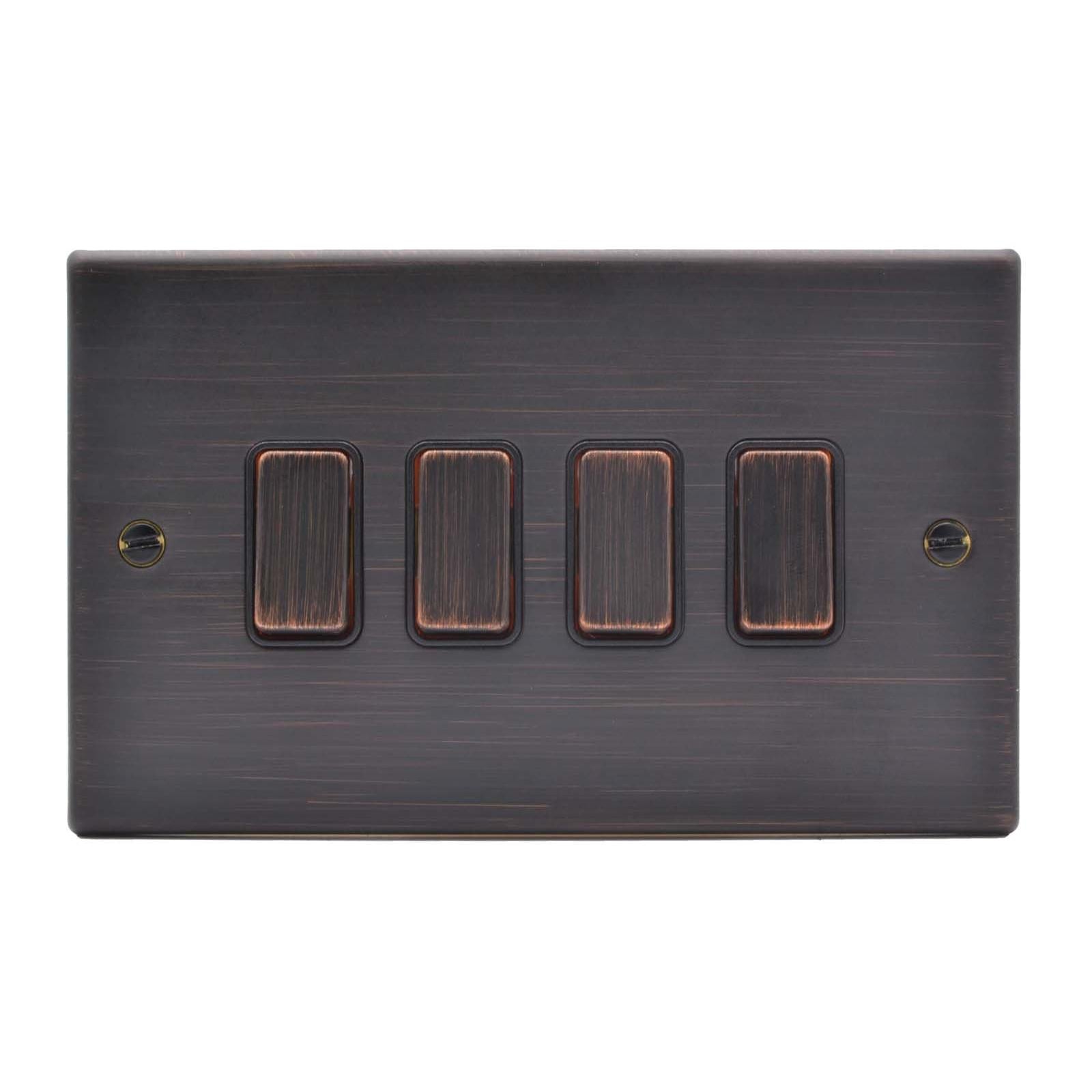 Hartland 7EBR24EB-B 4 gang 10AX 2 Way Rocker Etrium Bronze with Etrium Bronze/Black Inserts