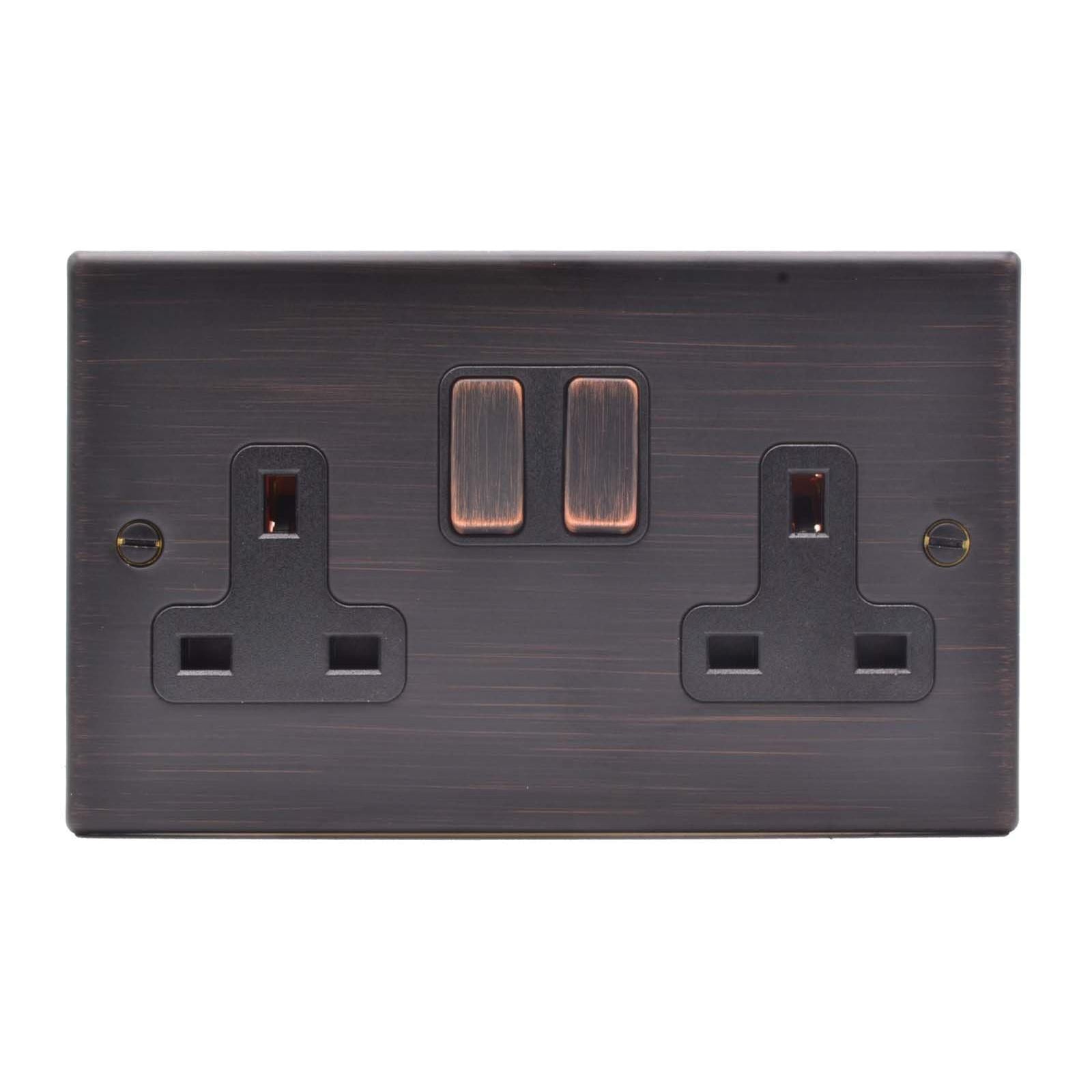 Hartland 7EBSS2EB-B 2 gang 13A Double Pole Switched Socket Etrium Bronze with Etrium Bronze/Black Inserts