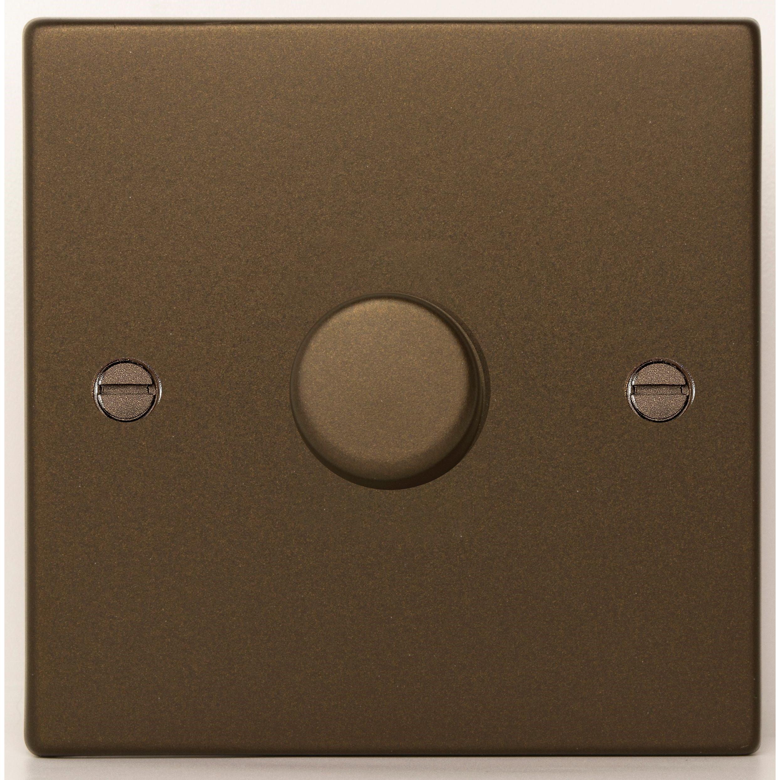 Hartland 7RB1XLEDITB250 1 gang 250W LED Trailing/Leading Edge Push On/Off Rotary 2 Way Switching Dimmer Richmond Bronze with Richmond Bronze Inserts