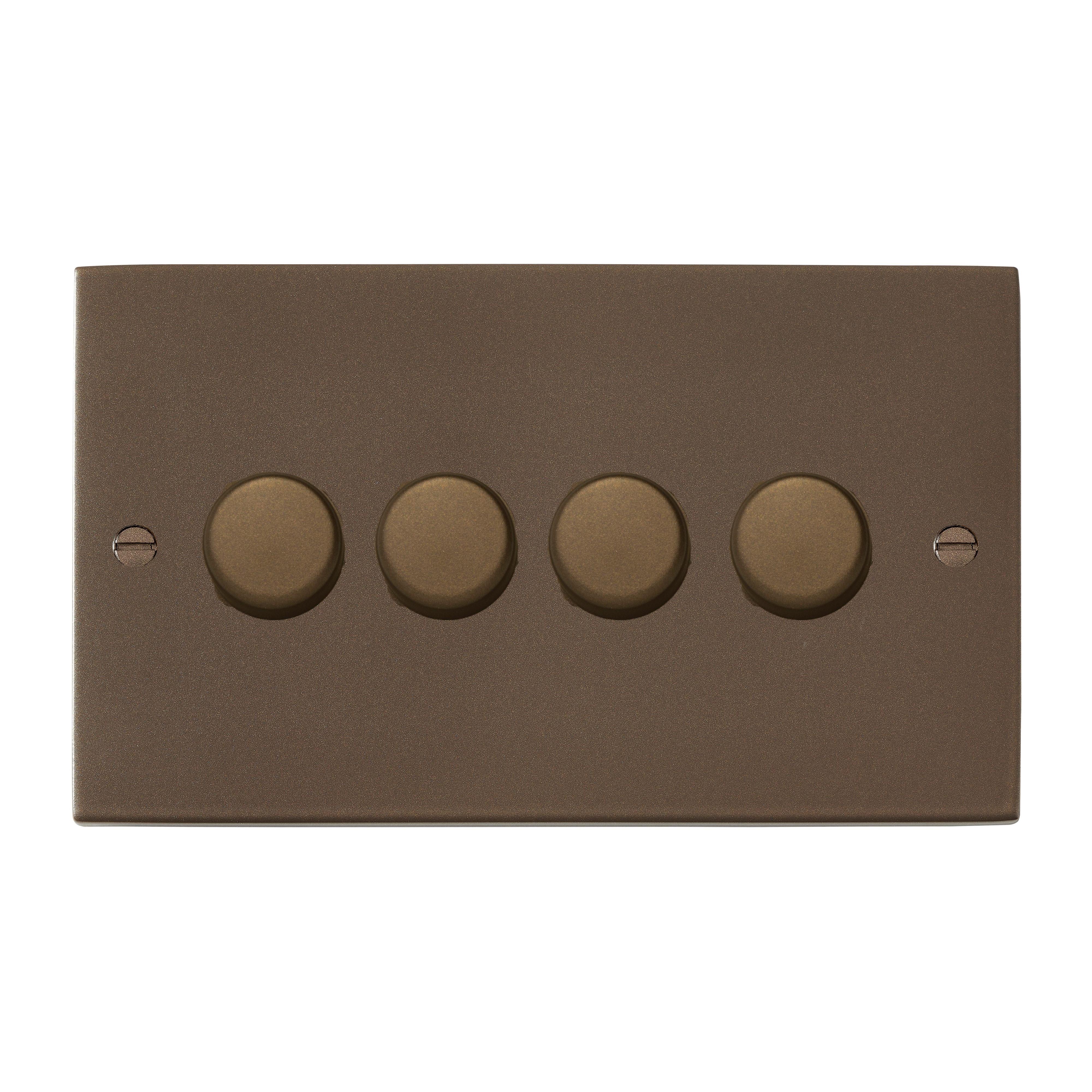Hartland 7RB4XLEDITB100 4 gang 100W LED Trailing/Leading Edge Push On/Off Rotary 2 Way Switching Dimmer Richmond Bronze with Richmond Bronze Inserts