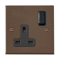 Hartland 7RBSS1BL-B 1 gang 13A Double Pole Switched Socket Richmond Bronze with Black/Black Inserts
