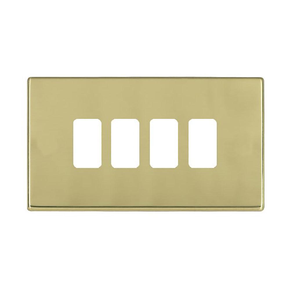 Hartland G2 7G214MFL 4 Module Front Loading Aperture Plate with Grid and Gasket Polished Brass
