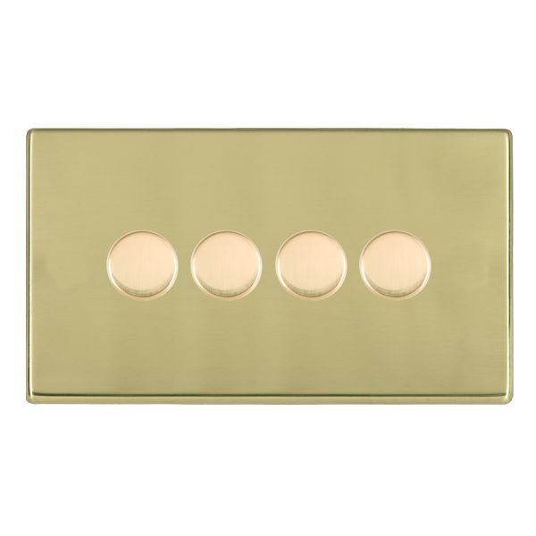Hartland G2 7G214XLEDITB250 4 gang 250W LED Trailing/Leading Edge Push On/Off Rotary 2 Way Switching Dimmer Polished Brass with Polished Brass Inserts