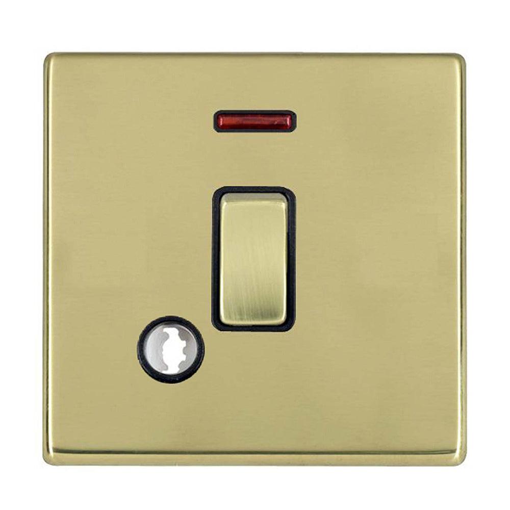 Hartland G2 7G21DPNCPB-B 1 gang 20AX Double Pole Rocker + Neon + Cable Outlet Polished Brass with Polished Brass/Black Inserts