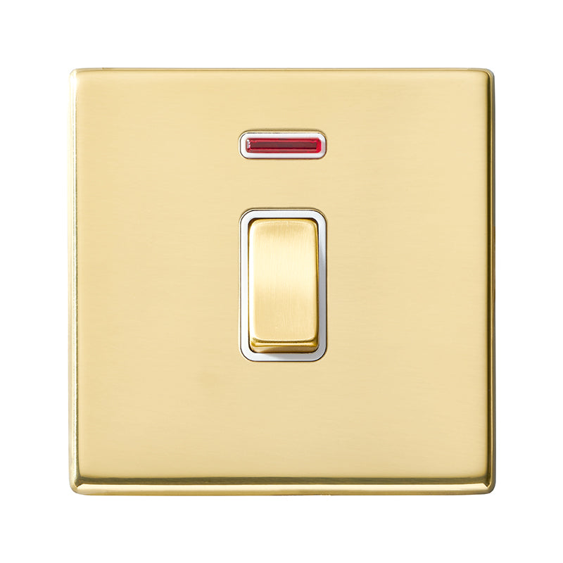 Hartland G2 7G21DPNPB-W 1 gang 20AX Double Pole Rocker + Neon Polished Brass with Polished Brass/White Inserts