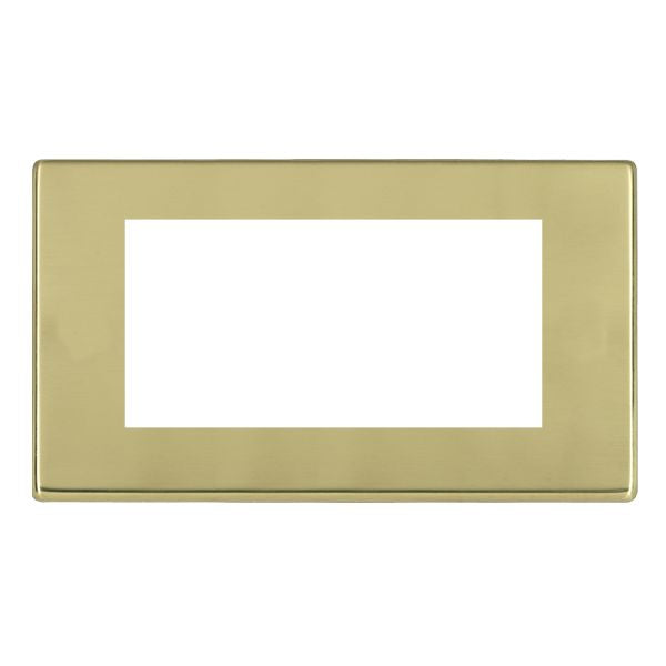 Hartland G2 7G21EURO4 4 gang EuroFix 100x50mm Apertured Plate with Grid Polished Brass