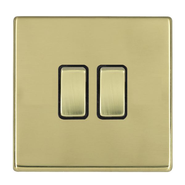 Hartland G2 7G21R22PB-B 2 gang 10AX 2 Way Rocker Polished Brass with Polished Brass/Black Inserts