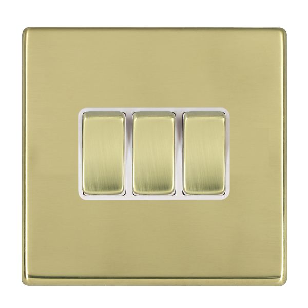 Hartland G2 7G21R23PB-W 3 gang 10AX 2 Way Rocker Polished Brass with Polished Brass/White Inserts