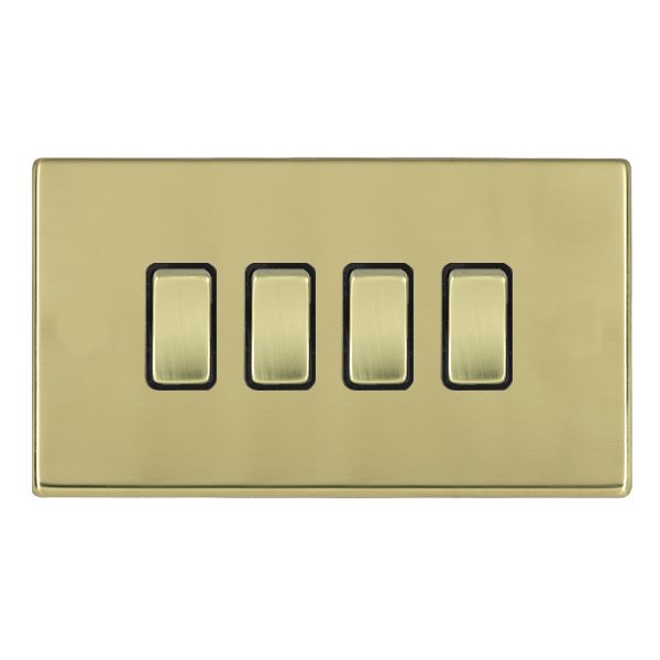 Hartland G2 7G21R24PB-B 4 gang 10AX 2 Way Rocker Polished Brass with Polished Brass/Black Inserts