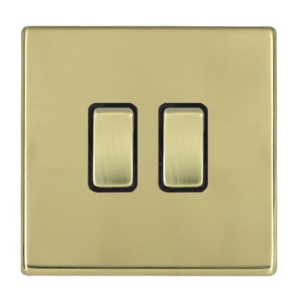 Hartland G2 7G21R32PB-B 2 gang 10AX Intermediate Rocker Polished Brass with Polished Brass/Black Inserts