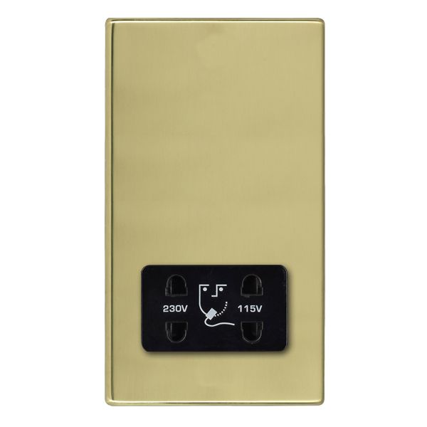 Hartland G2 7G21SHSB Shaver Dual Voltage Unswitched Socket (Vertically Mounted) Polished Brass with Black Inserts