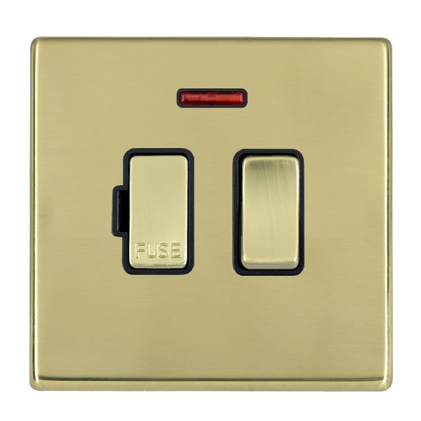 Hartland G2 7G21SPNPB-B 1 gang 13A Double Pole Fused Spur + Neon Polished Brass with Polished Brass/Black Inserts