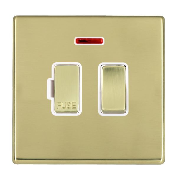 Hartland G2 7G21SPNPB-W 1 gang 13A Double Pole Fused Spur + Neon Polished Brass with Polished Brass/White Inserts