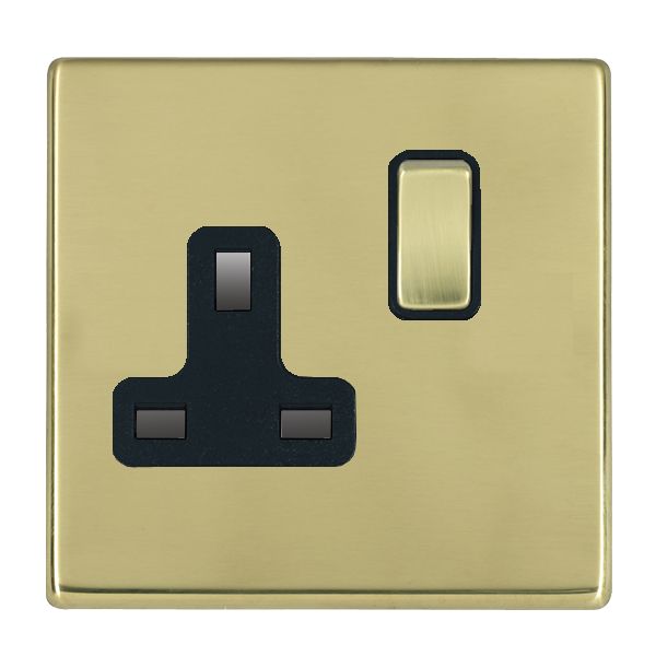 Hartland G2 7G21SS1PB-B 1 gang 13A Double Pole Switched Socket Polished Brass with Polished Brass/Black Inserts