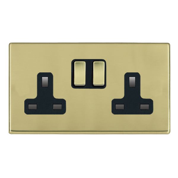 Hartland G2 7G21SS2PB-B 2 gang 13A Double Pole Switched Socket Polished Brass with Polished Brass/Black Inserts