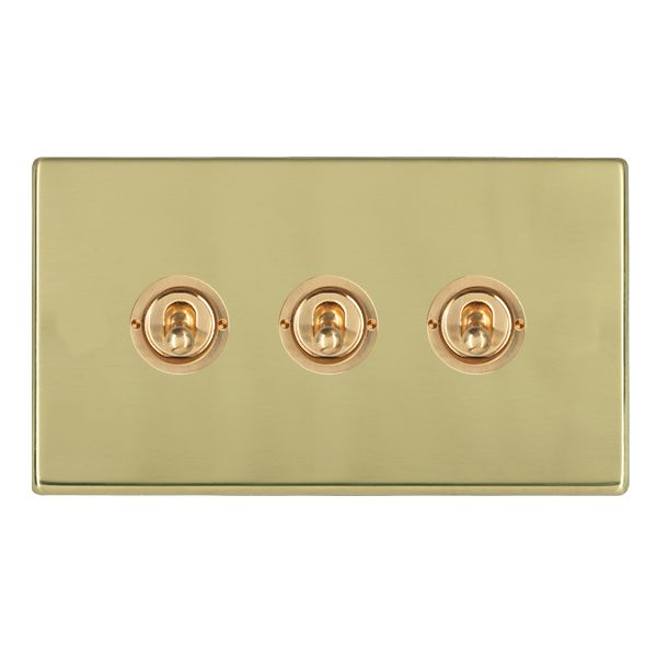Hartland G2 7G21T23 3 gang 20AX 2 Way FL Toggle Polished Brass with Polished Brass Inserts