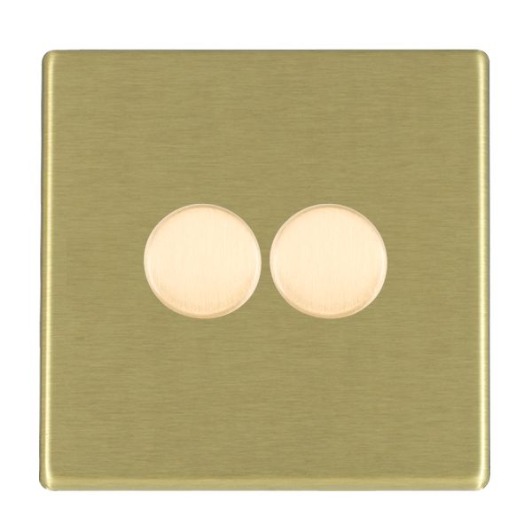 Hartland G2 7G222XLEDITB100 2 gang 100W LED Trailing/Leading Edge Push On/Off Rotary 2 Way Switching Dimmer Satin Brass with Satin Brass Inserts